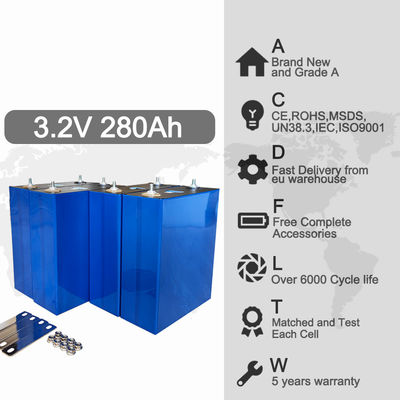 Deep Cycle 6000 Times LiFePO4 Battery Cell 280Ah For EU Stock AKKU Prismatic